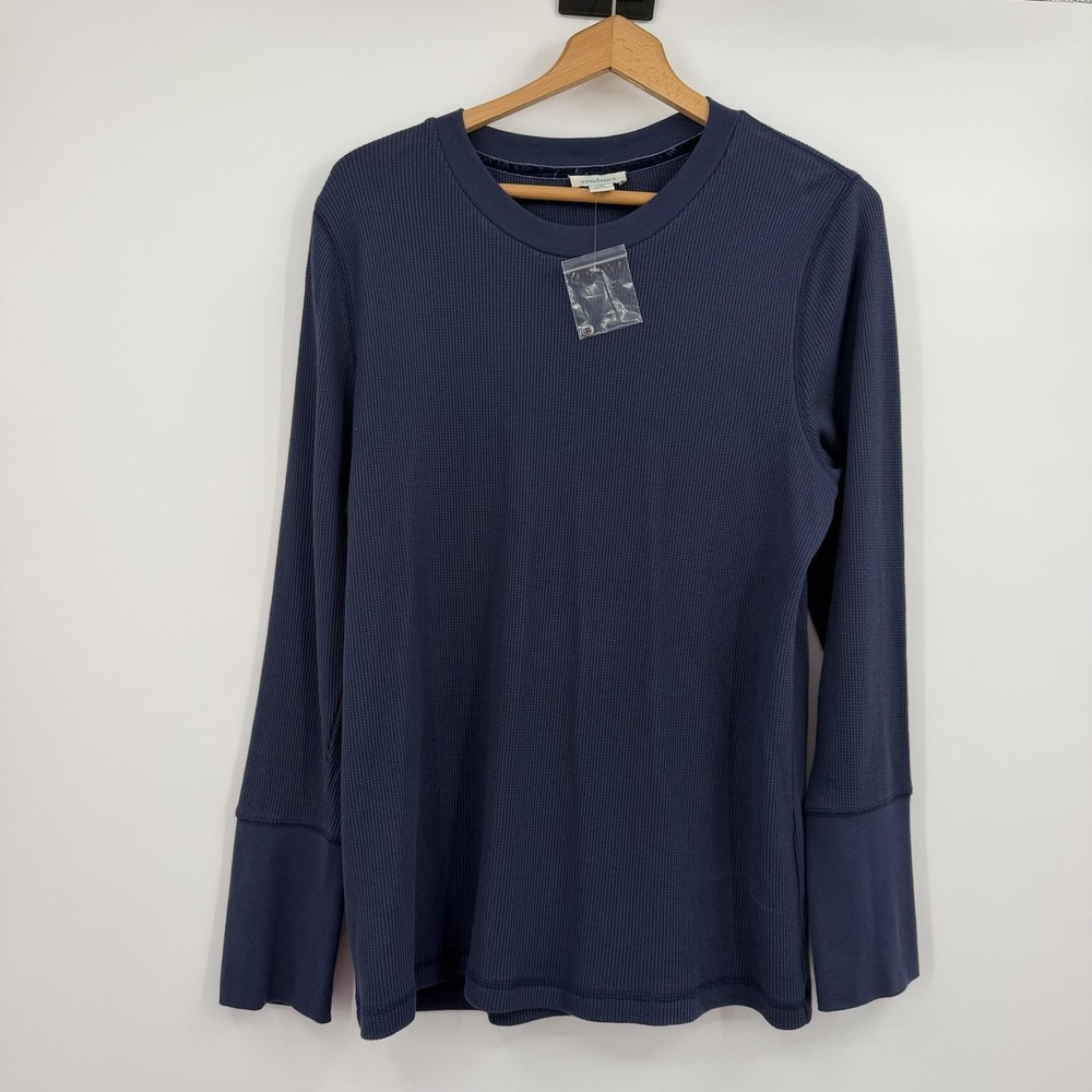Sundance Tunic Top Womens 2XL Blue Crew Neck Long Sleeve Waffle Knit Buttons